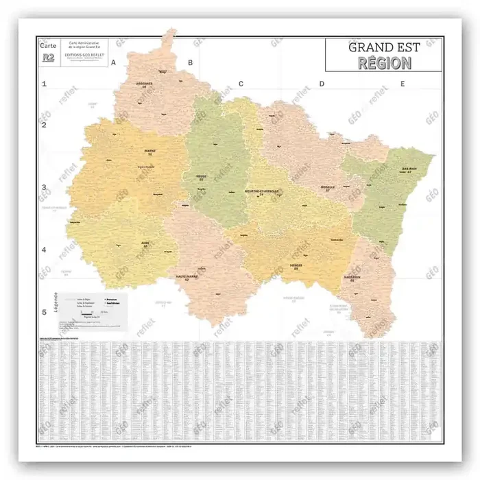 Carte Administrative de la Région Grand Est – Poster Plastifié 120x120cm