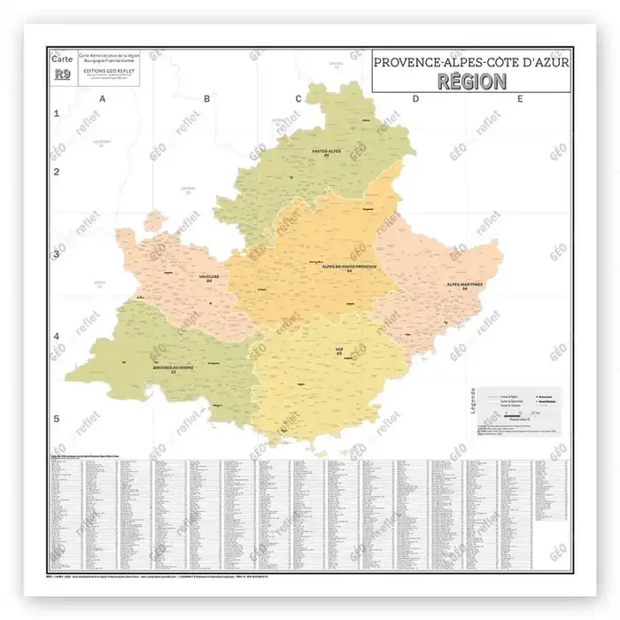 Carte Administrative de la Région Provence-Alpes-Côte d‘Azur – Poster Plastifié 120x120cm